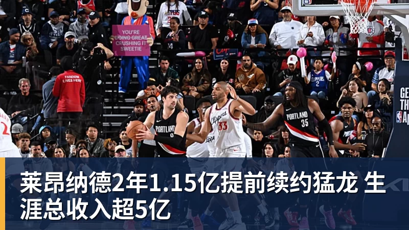 万搏官网莱昂纳德2年1.15亿提前续约猛龙 生涯总收入超5亿
